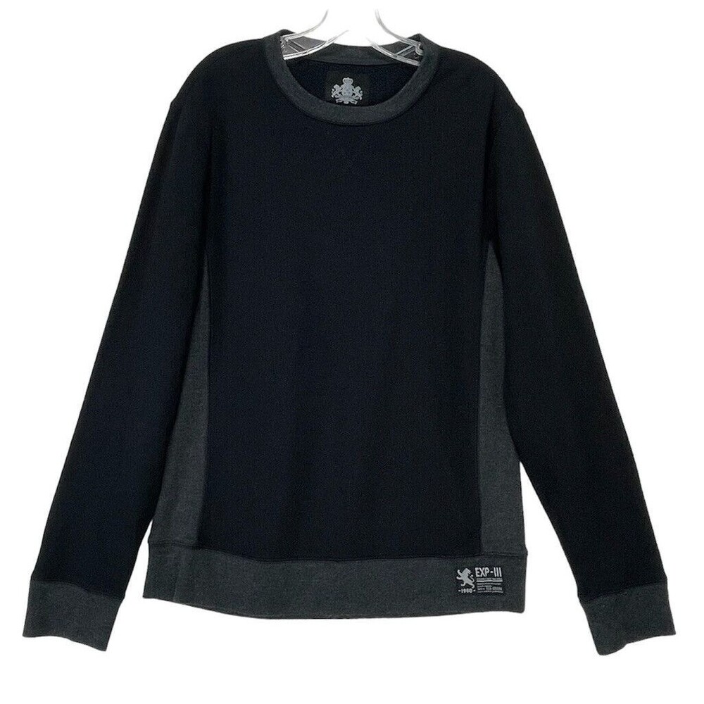Express Mens Sweater Size M Black Gray Knit Sweatshirt Fleece Crew Neck